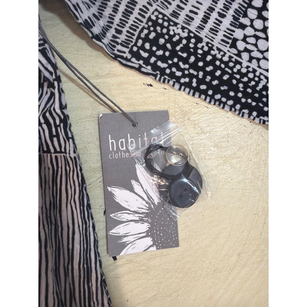 Habitat Button Down Shirt Womens XS Putty‎ Black White Patch Crinkle NEW - Picture 5 of 8